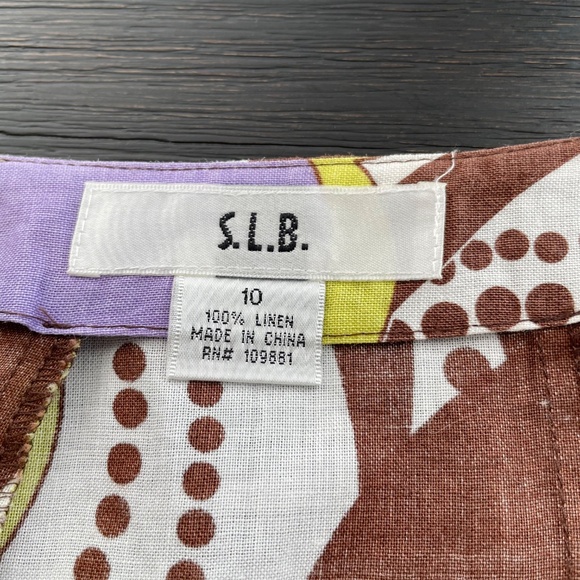 S.L.B. Women's Size 10 Retro Print A-line Swing Skirt 100% Linen - Picture 4 of 5